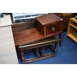 Oak nest of tables and a mahogany telephone seat