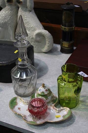 Cut glass decanter, pen stand etc.