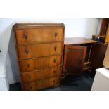 Walnut chest of drawers and a TV cabinet