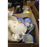 Two trays, blue and white china, part worn set etc