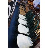 Two sets of dining chairs and a Windsor chair