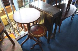 Oak gateleg table and two wine tables