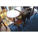 Oak gateleg table and two wine tables