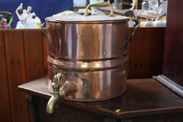 Lidded copper pot with tap and handles