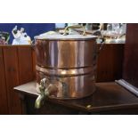 Lidded copper pot with tap and handles