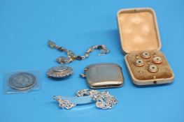 A 925 gentleman's bracelet, a silver bracelet, silver vesta case etc.