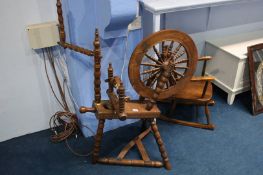 19th century oak spinning wheel