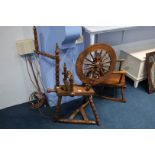 19th century oak spinning wheel