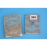 An engraved silver cigarette case and a silver engraved calling card case; weight 7.4oz/232gm