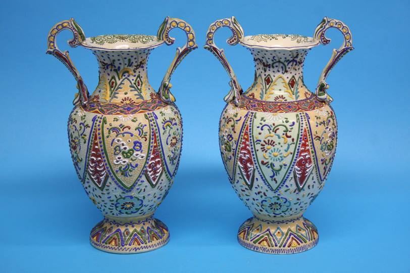 A pair of decorative Satsuma vases. 31cm height
