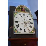 Oak and mahogany 8 day long case clock, with white painted dial, signed Wm Kirton Newcastle
