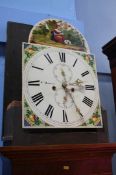 Oak and mahogany 8 day long case clock, with white painted dial, signed Wm Kirton Newcastle