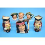 Two Royal Doulton 'Jolly Toby' Toby jugs and four