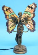 A Tiffany style table lamp of a winged angel, 44cm