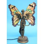 A Tiffany style table lamp of a winged angel, 44cm