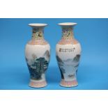 A pair of Chinese vases with flared rims, decorate