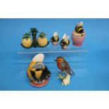 A Goebel 'Robin', a pineapple condiment set and a