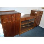 Pair of mahogany cabinets with matching sliding door bookcase