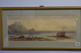 Watercolour, Coastal scene with shipwreck in foreground, W Charles