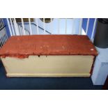 Painted pine trunk with partially upholstered top