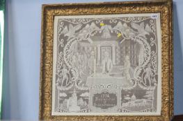Framed lace-work panel depicting the signing of the Declaration of Independence