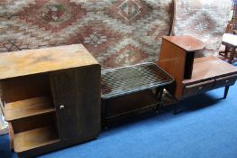 Walnut Deco bookcase, coffee table and mahogany occasional table