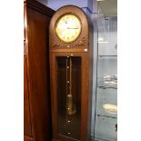 20th century oak 3 weight chiming long case clock