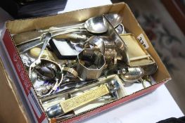 Tray of assorted including silver cigarette case, napkin rings etc.