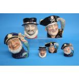 Six Royal Doulton Character jugs large and small,