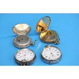 Three Continental silver pocket watches and a plated watch