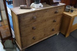 A narrow pine 3 drawer chest 114cm wide