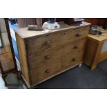 A narrow pine 3 drawer chest 114cm wide