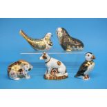 Royal Crown Derby paperweights, bear, walrus, dove