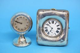 A silver cased watch case, with silver plated pocket watch and a silver cased clock