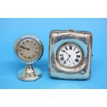 A silver cased watch case, with silver plated pocket watch and a silver cased clock