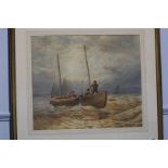 Watercolour, Seascape with fishing boat to foregro