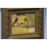 Oil on canvas, Beach scene with two children building sandcastles, indistinct signature, lower left