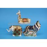 Royal Crown Derby paperweights, elephant, collie dog, llama (3)