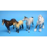 A Beswick Grey Shire horse, a Highland horse and t