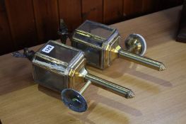 Pair of brass carriage type lamps