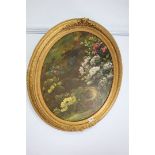 Gilt framed oval, Still Life, Birds nest surrounded by flowers, signature indistinct