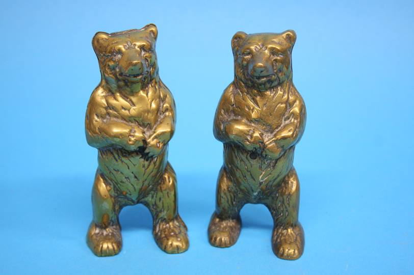 A pair of brass novelty bear money boxes. 14.5cm h