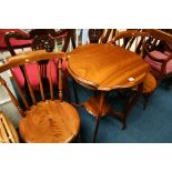 Mahogany occasional table and two chairs