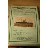 92 World War One postcards, naval ships and submarines (info on each)