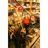 Large quantity of tools, walking sticks and lawn mower