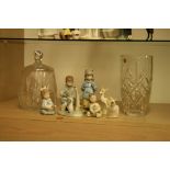Six Nao figures, cut glass vase etc.