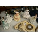 Four Royal Doulton and one Coalport figures