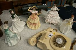 Four Royal Doulton and one Coalport figures