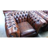 Brown leather 3 seater chesterfield sofa and club chair