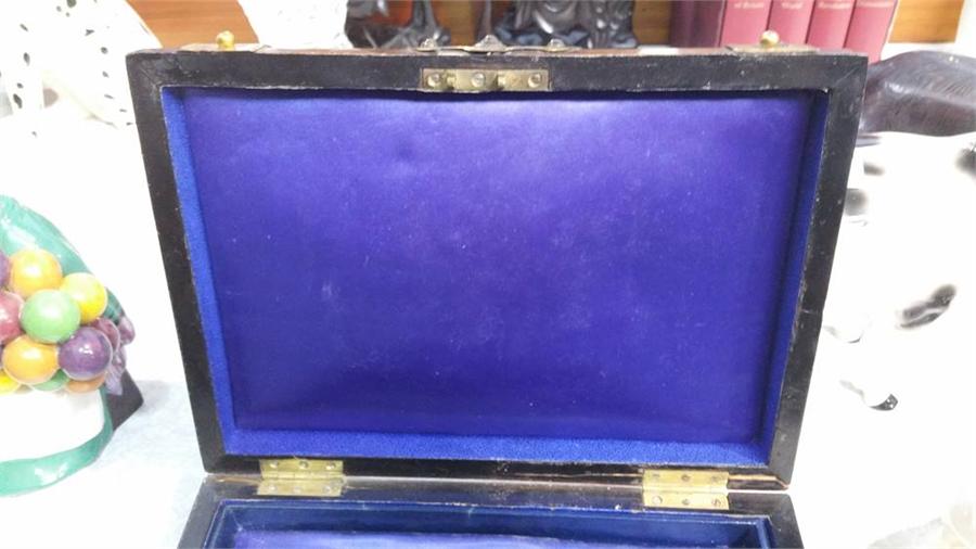 A Victorian walnut and brass bound jewellery box, - Image 2 of 6